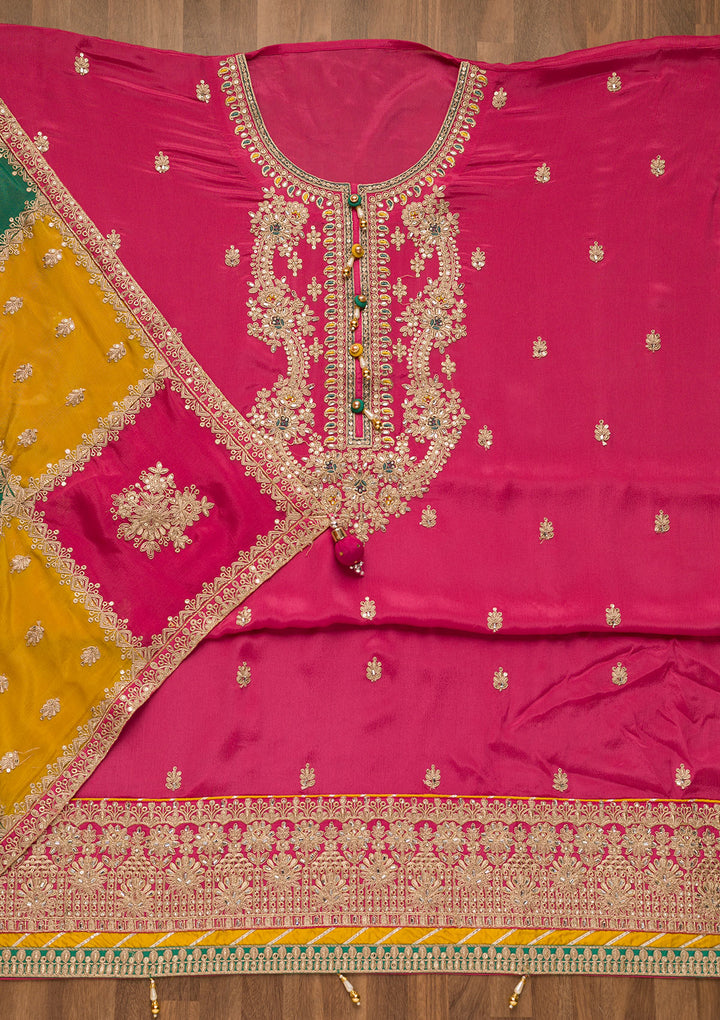 Onion Pink Zariwork Georgette Unstitched Salwar Suit
