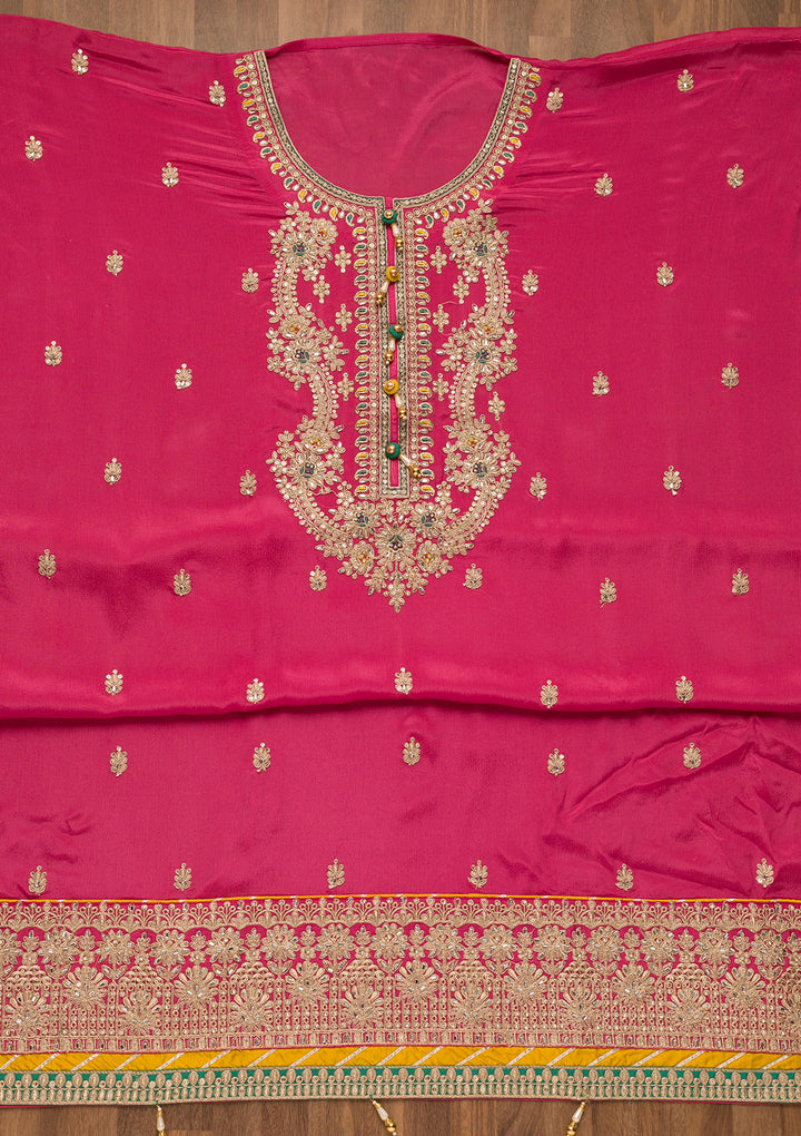Onion Pink Zariwork Georgette Unstitched Salwar Suit