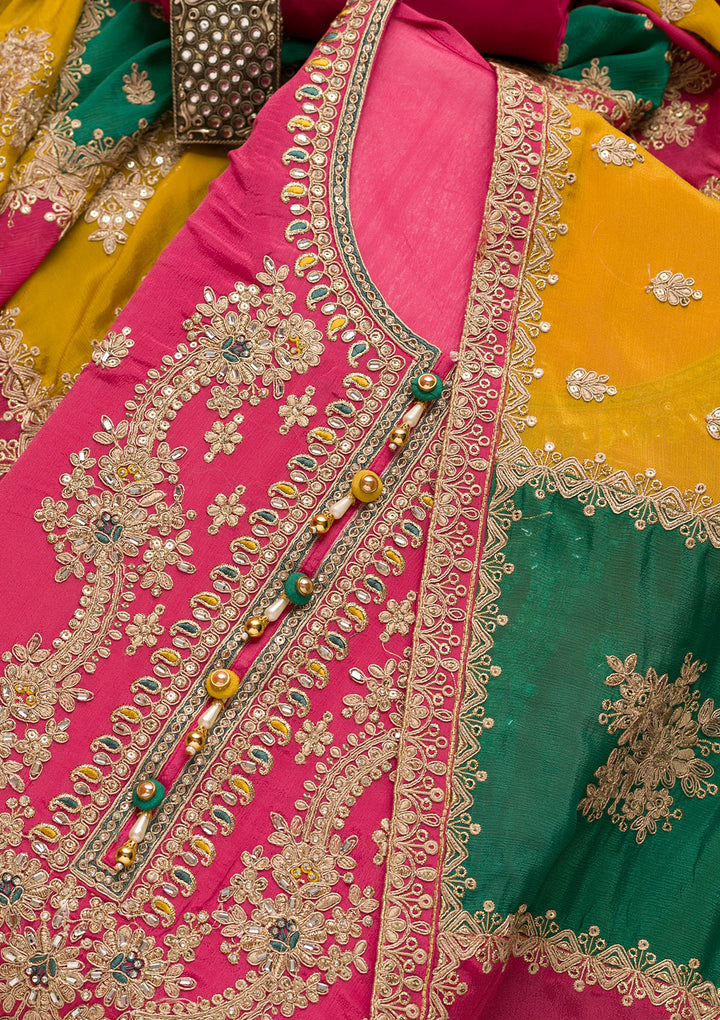 Onion Pink Zariwork Georgette Unstitched Salwar Suit