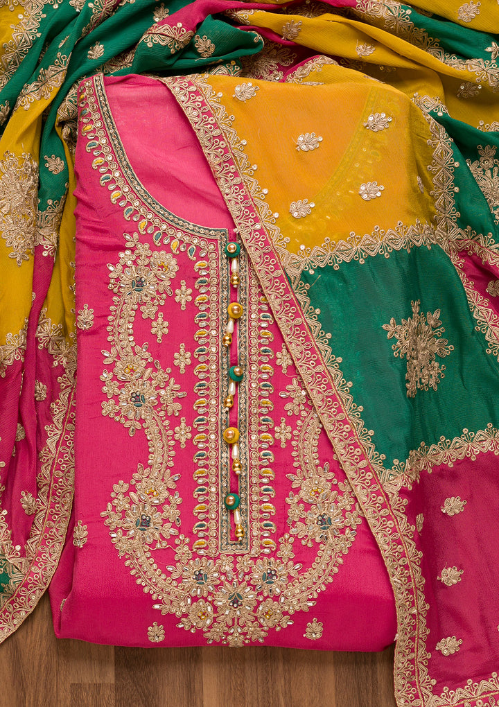Onion Pink Zariwork Georgette Unstitched Salwar Suit