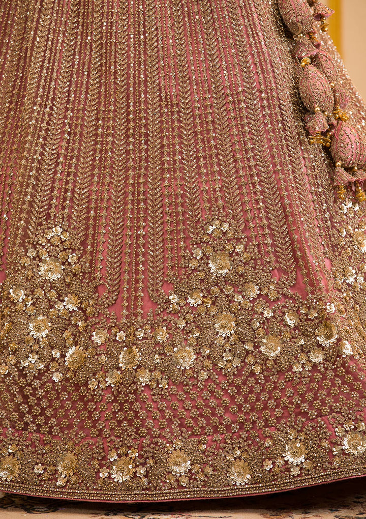 Onion Pink Zariwork Net Readymade Lehenga