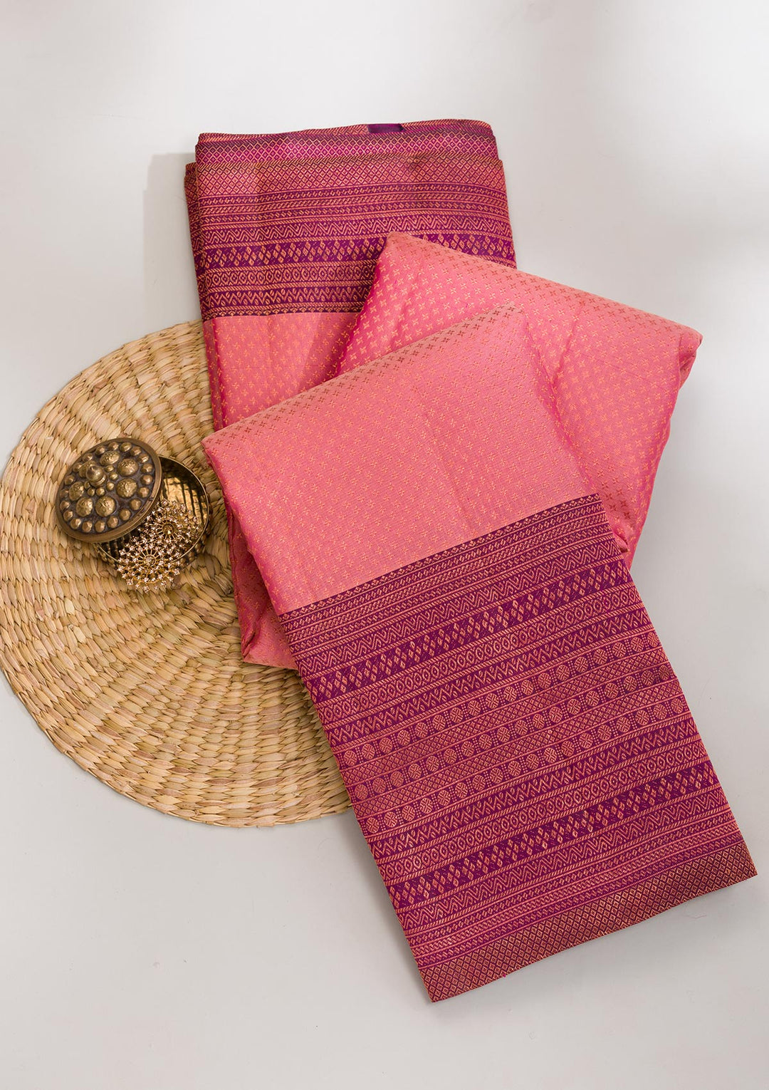 Onion Pink Zariwork Pure Silk Saree-Koskii