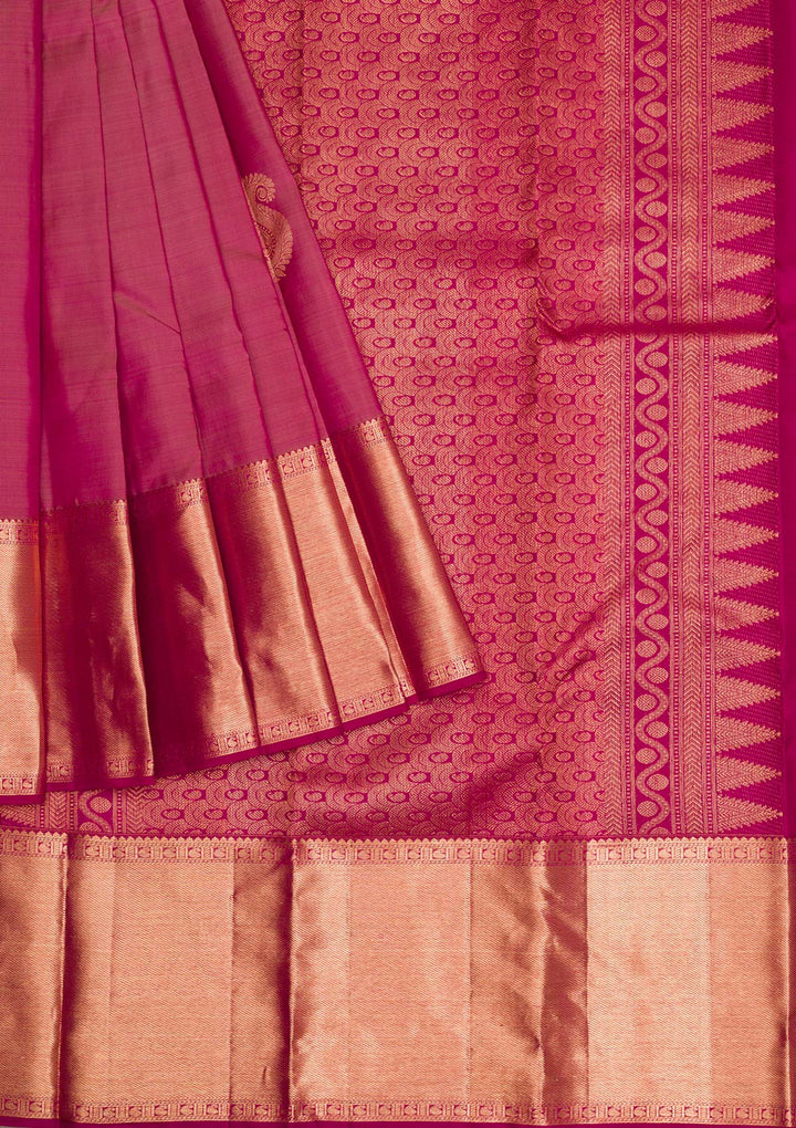 Onion Pink Gold Zariwork Kanjivaram Pure Silk Saree