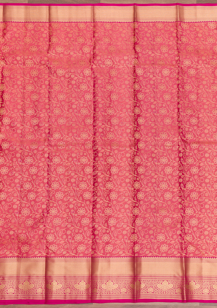 Onion Pink Zariwork Pure Silk Saree-Koskii