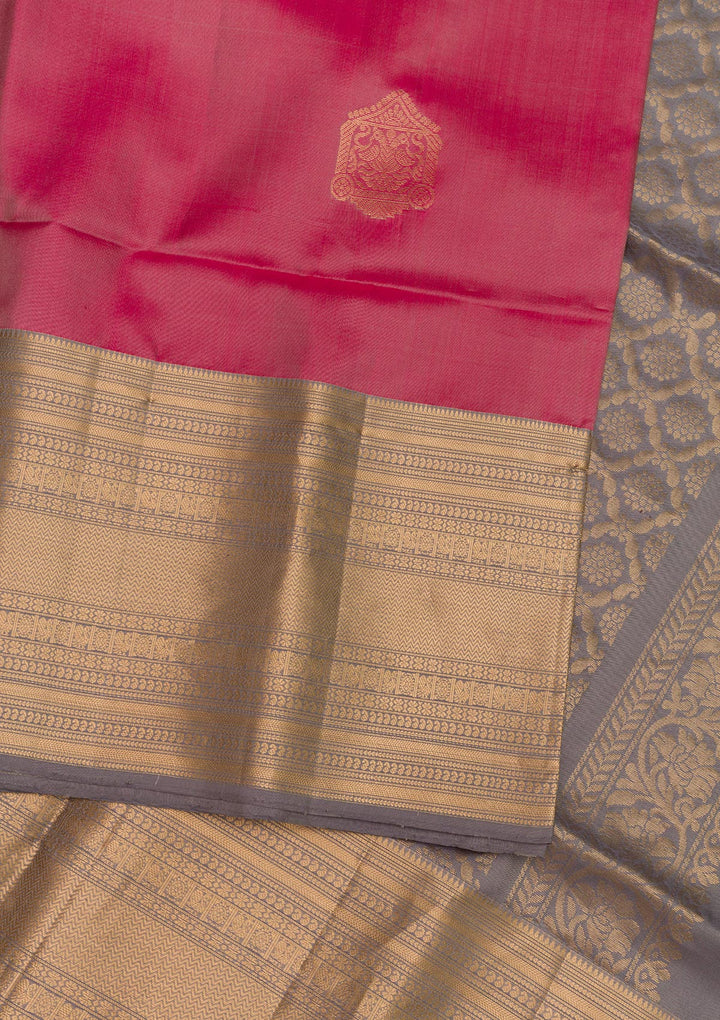 Onion Pink Zariwork Pure Silk Saree