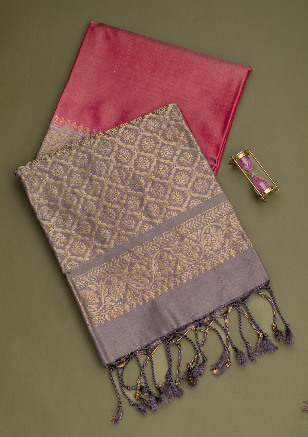 Onion Pink Zariwork Pure Silk Saree
