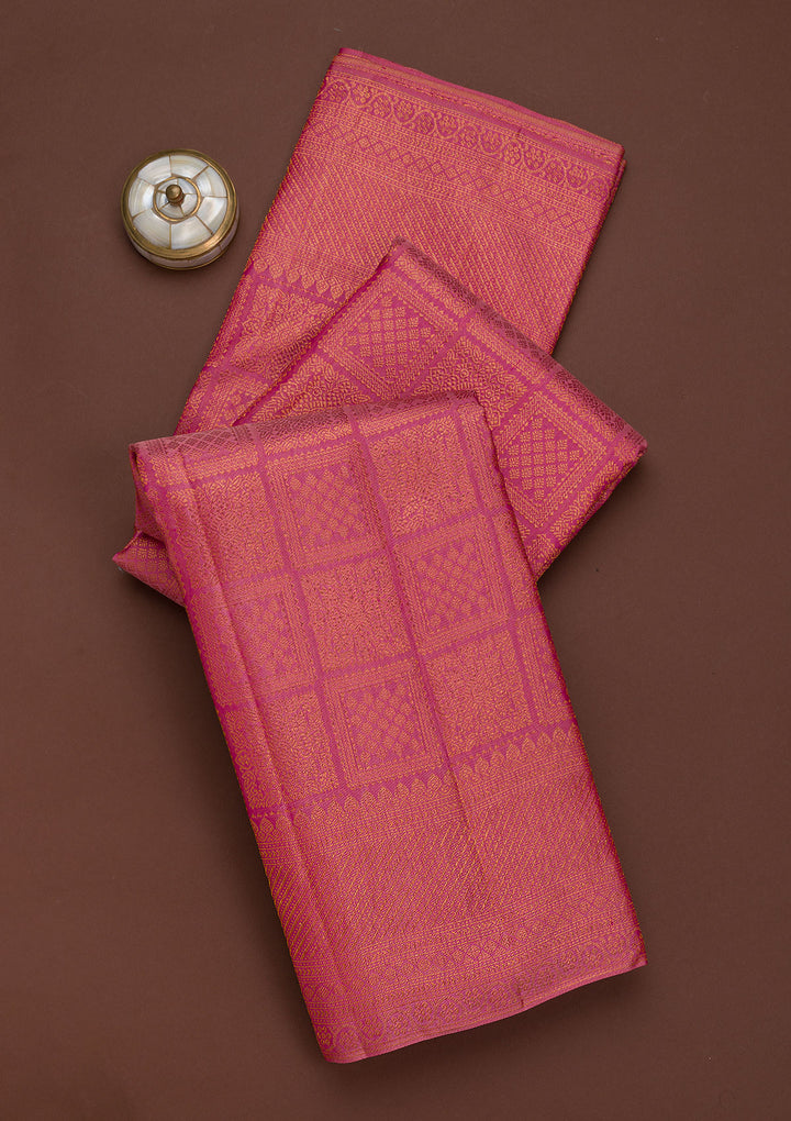 Onion Pink Zariwork Pure Silk Saree