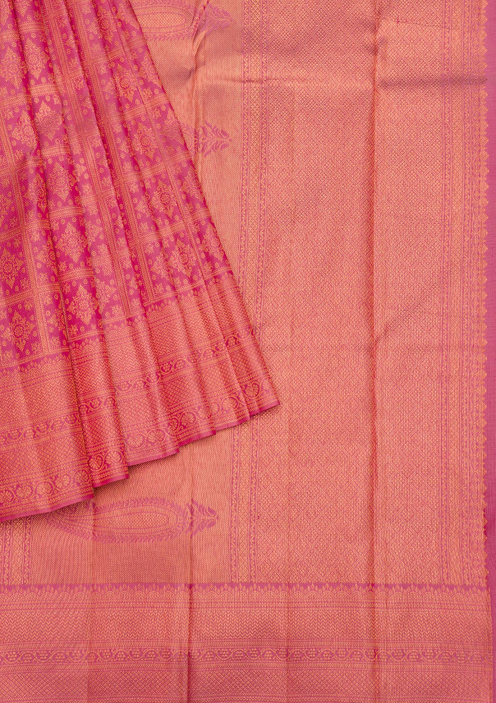 Onion Pink Zariwork Pure Silk Saree