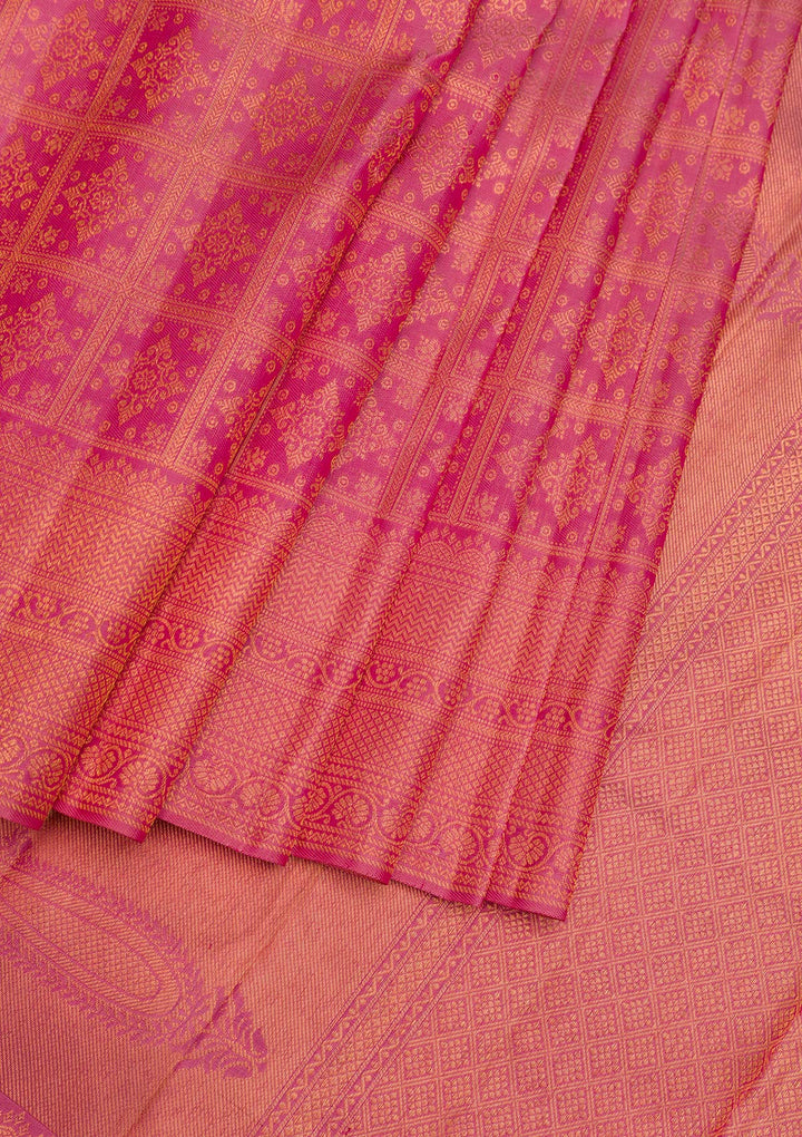 Onion Pink Zariwork Pure Silk Saree