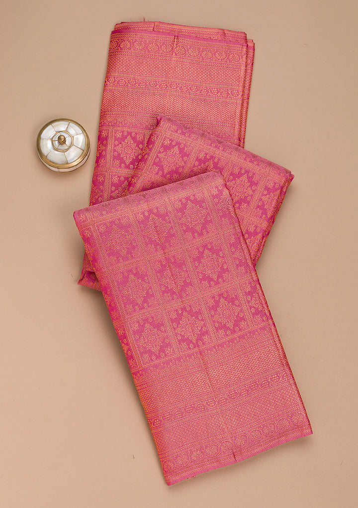 Onion Pink Zariwork Pure Silk Saree