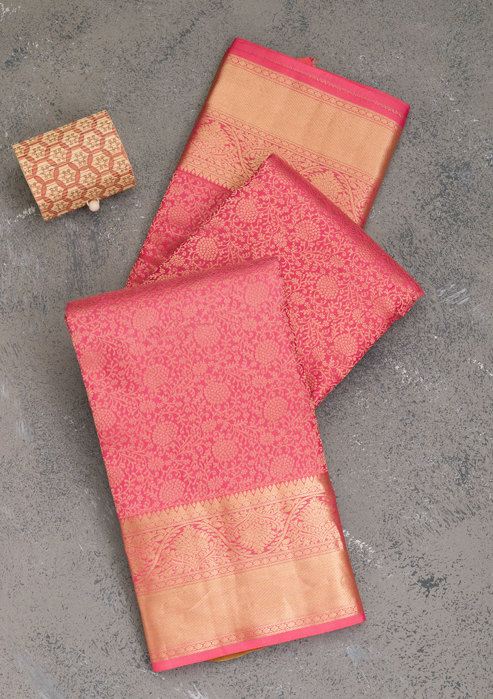 Onion Pink Zariwork Pure Silk Saree