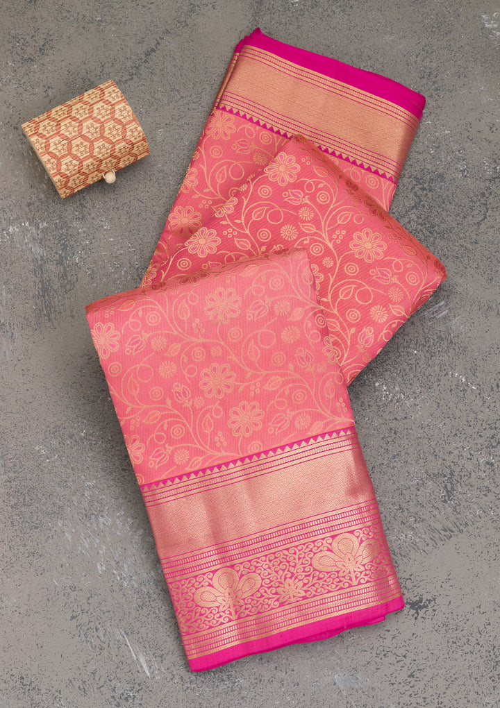 Onion Pink Zariwork Kanjivaram Pure Silk Saree