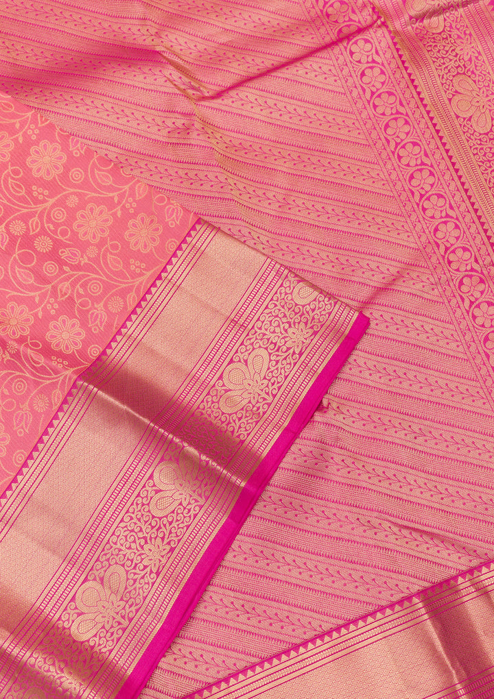 Onion Pink Zariwork Kanjivaram Pure Silk Saree