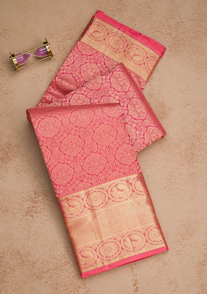 Onion Pink Zariwork Banarasi Pure Silk Saree