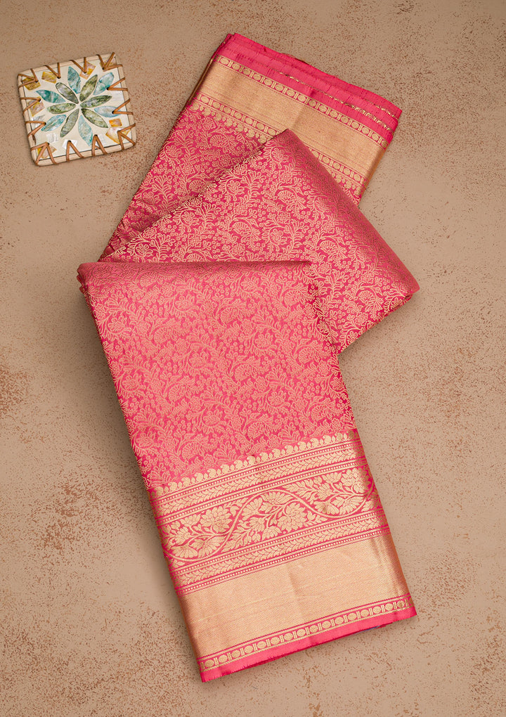 Onion Pink Zariwork Kanjivaram Pure Silk Saree