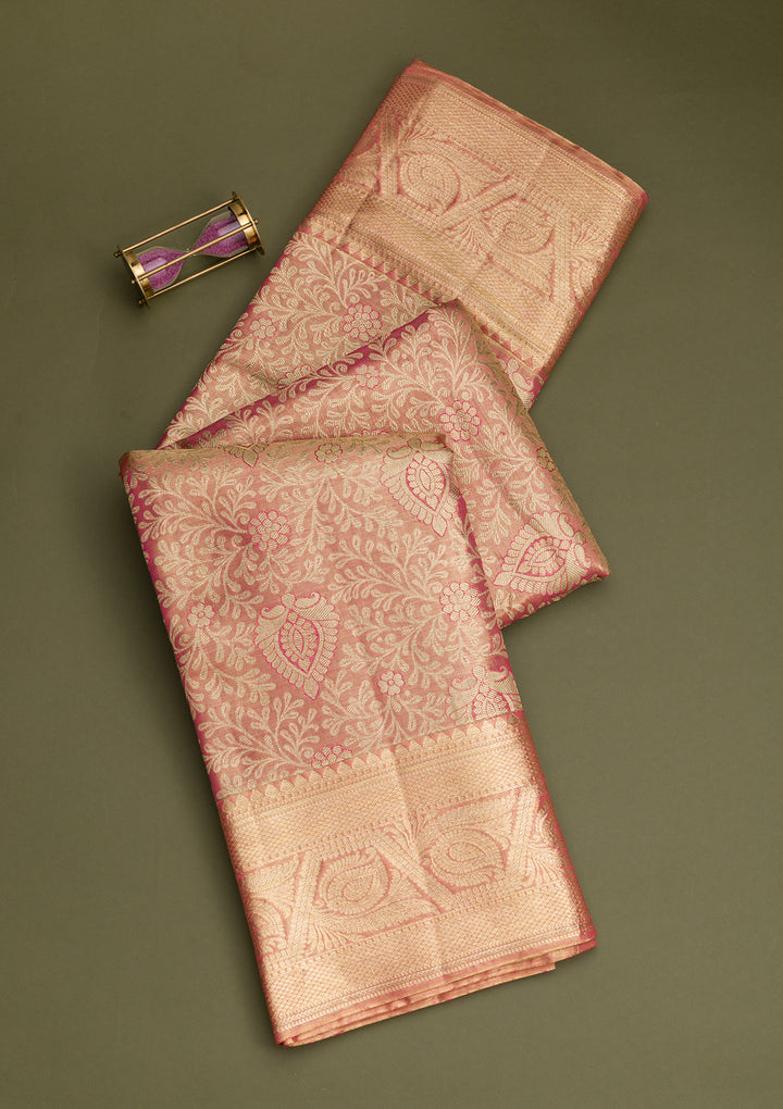 Onion Pink Zariwork Pure Silk Saree
