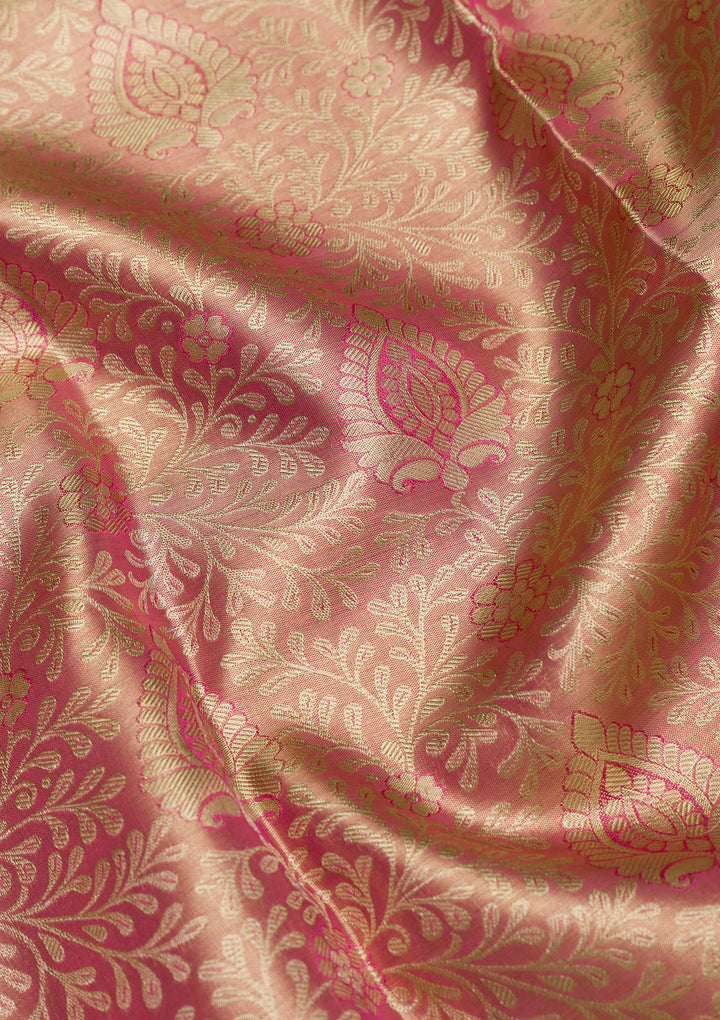 Onion Pink Zariwork Pure Silk Saree