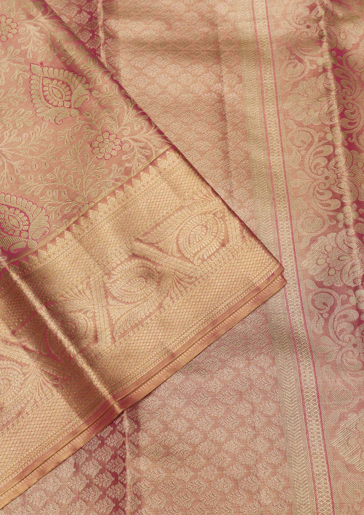 Onion Pink Zariwork Pure Silk Saree