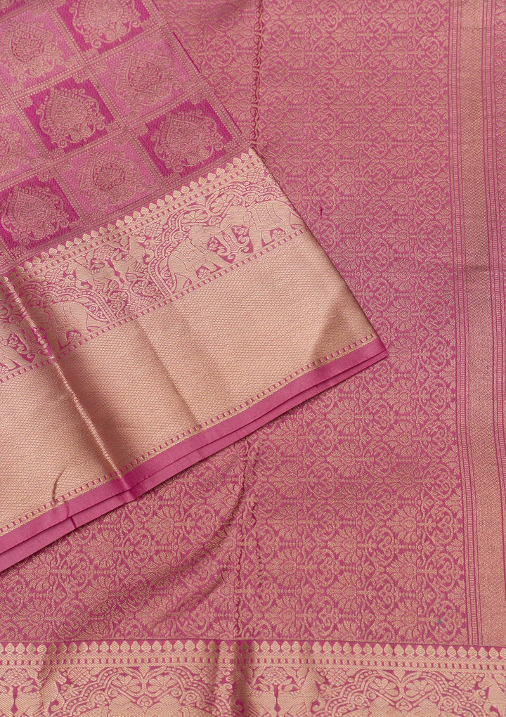 Onion Pink Zariwork Kanjivaram Pure Silk Saree