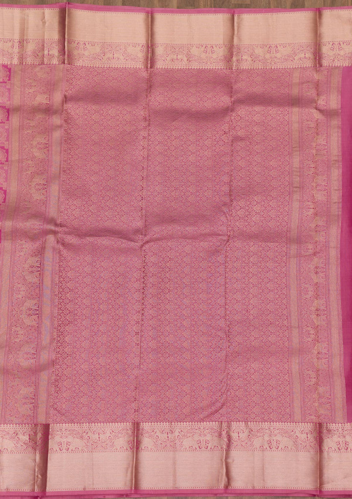 Onion Pink Zariwork Kanjivaram Pure Silk Saree