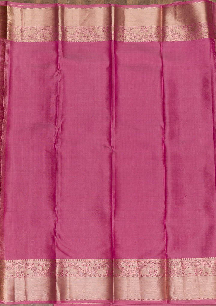 Onion Pink Zariwork Kanjivaram Pure Silk Saree