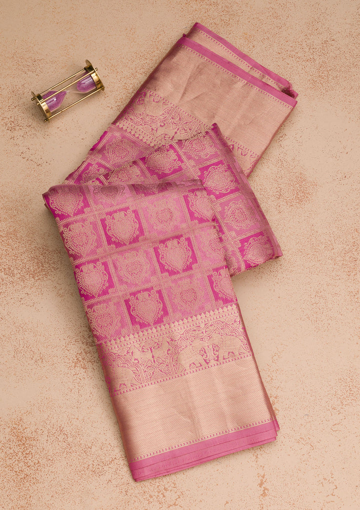 Onion Pink Zariwork Kanjivaram Pure Silk Saree