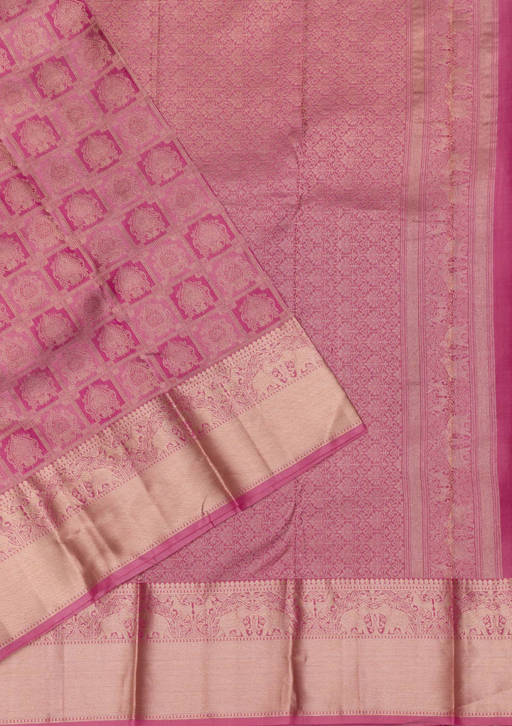 Onion Pink Zariwork Kanjivaram Pure Silk Saree
