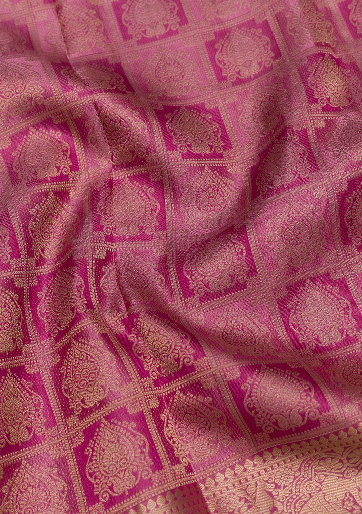 Onion Pink Zariwork Kanjivaram Pure Silk Saree
