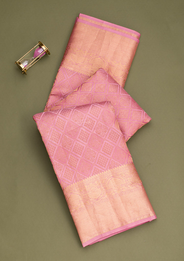 Onion Pink Zariwork Pure Silk Saree