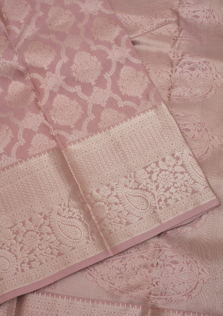 Onion Pink Zariwork Pure Silk Saree