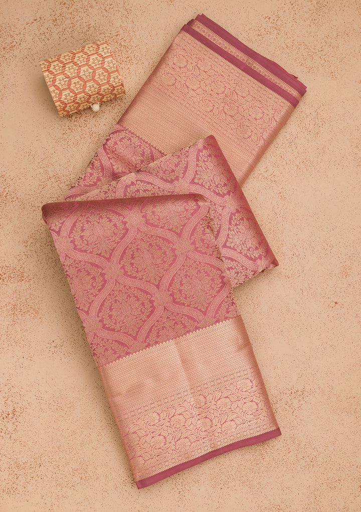 Onion Pink Zariwork Pure Silk Saree