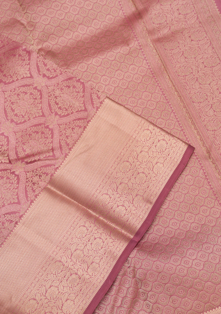Onion Pink Zariwork Pure Silk Saree
