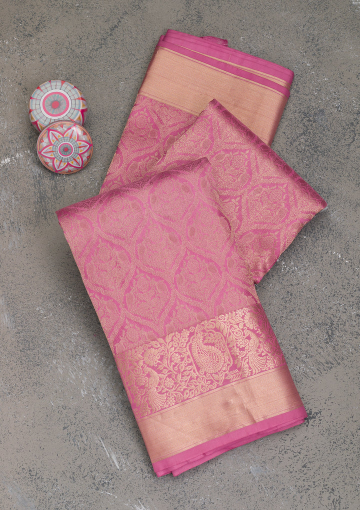 Onion Pink Zariwork Banarasi Pure Silk Saree