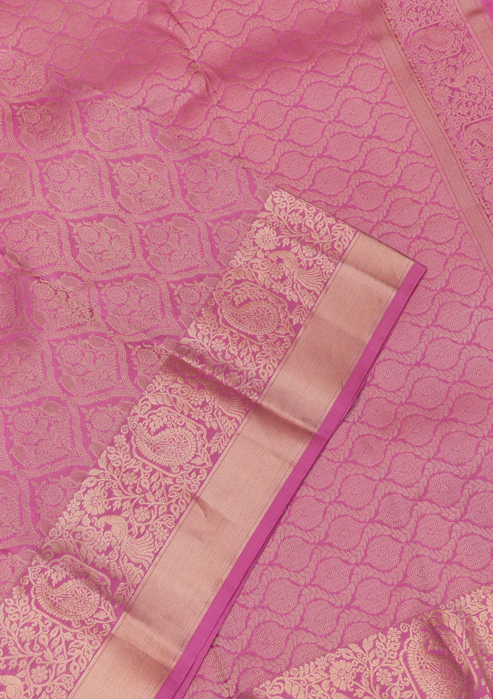 Onion Pink Zariwork Banarasi Pure Silk Saree