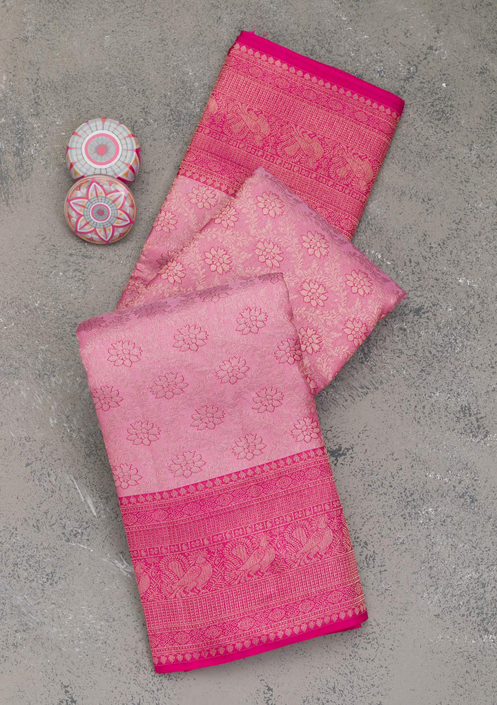 Onion Pink Zariwork Pure Silk Saree