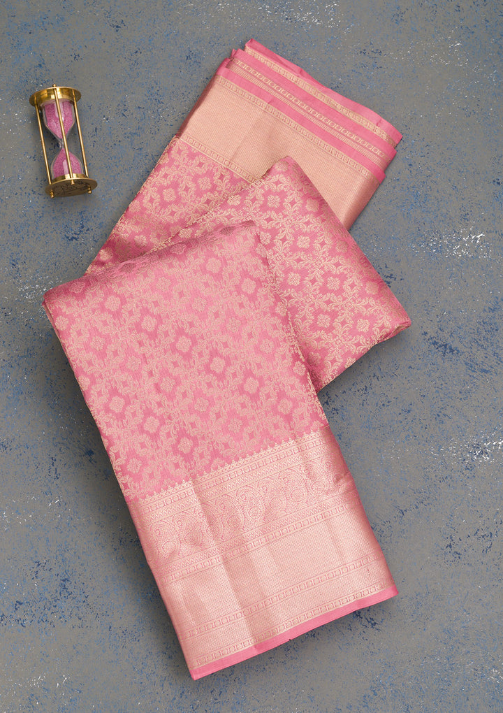 Onion Pink Zariwork Kanjivaram Pure Silk Saree