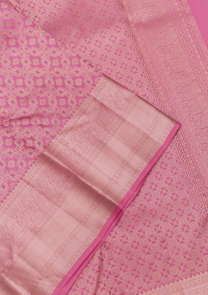 Onion Pink Zariwork Kanjivaram Pure Silk Saree