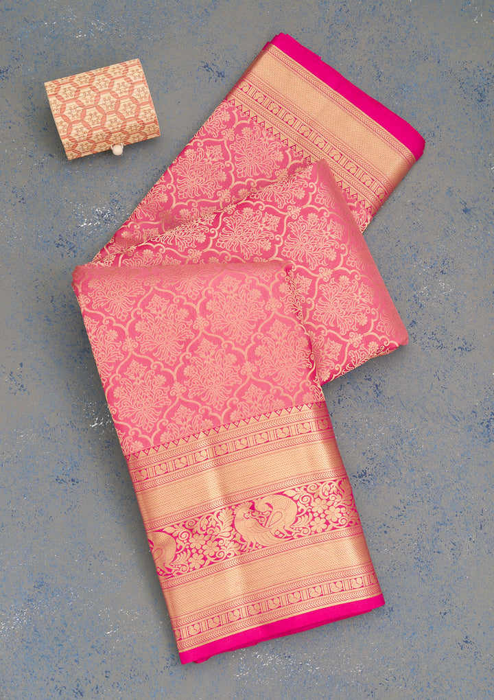 Onion Pink Zariwork Kanjivaram Pure Silk Saree