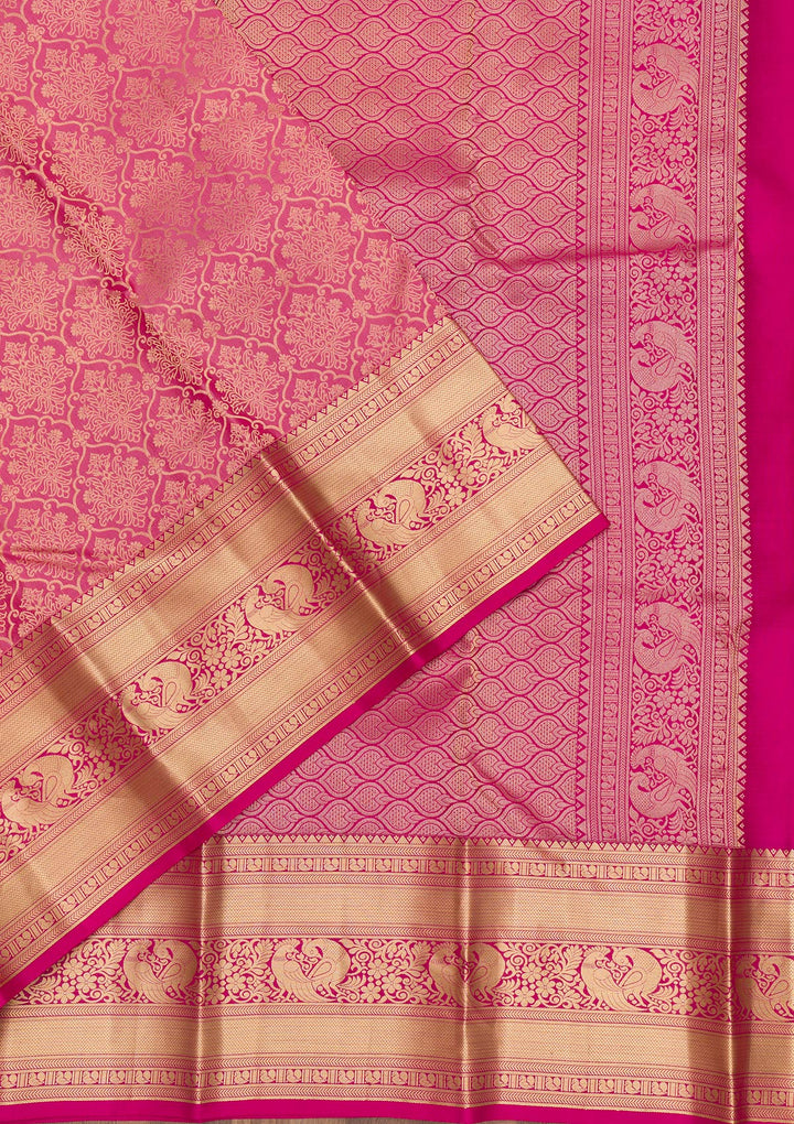 Onion Pink Zariwork Kanjivaram Pure Silk Saree