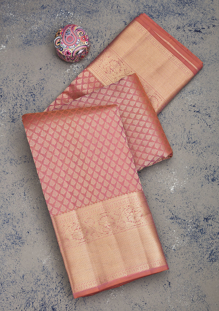 Onion Pink Zariwork Pure Silk Saree