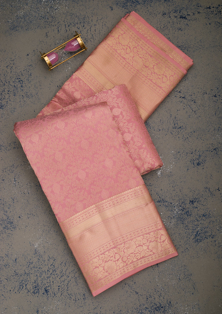 Onion Pink Zariwork Pure Silk Saree