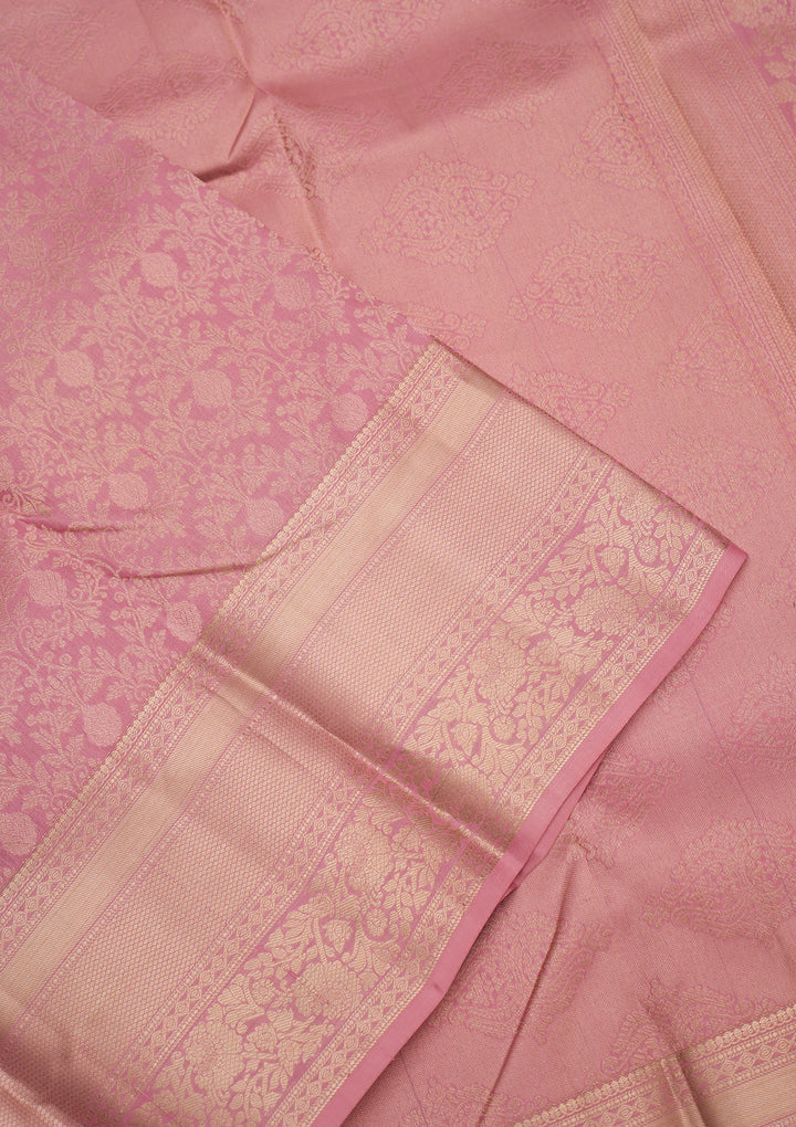Onion Pink Zariwork Pure Silk Saree