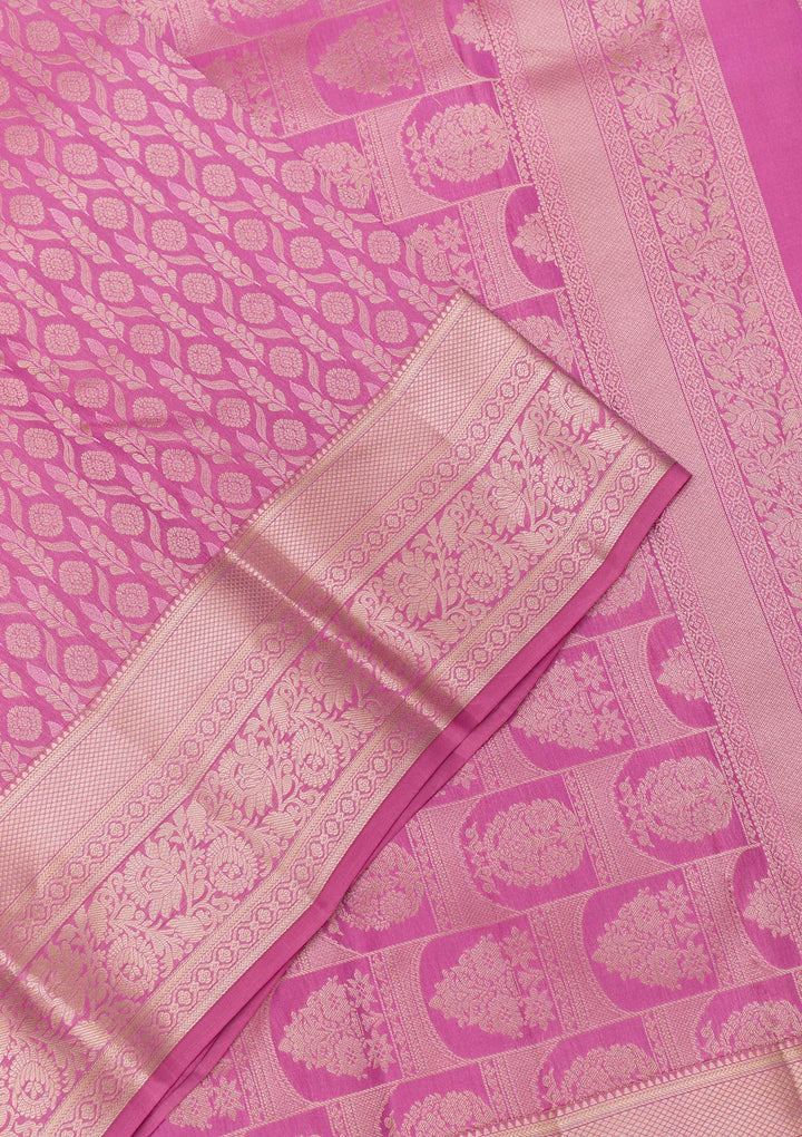 Onion Pink Zariwork Kanjivaram Pure Silk Saree