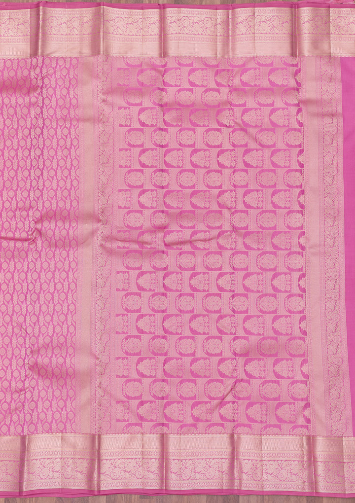 Onion Pink Zariwork Kanjivaram Pure Silk Saree