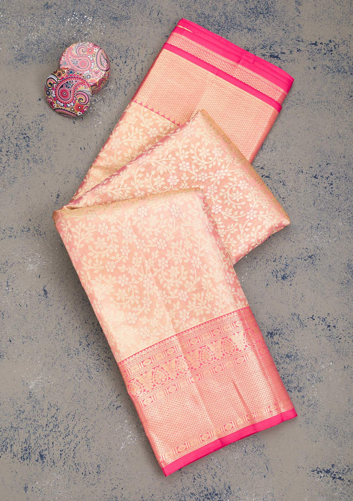 Onion Pink Zariwork Pure Silk Saree