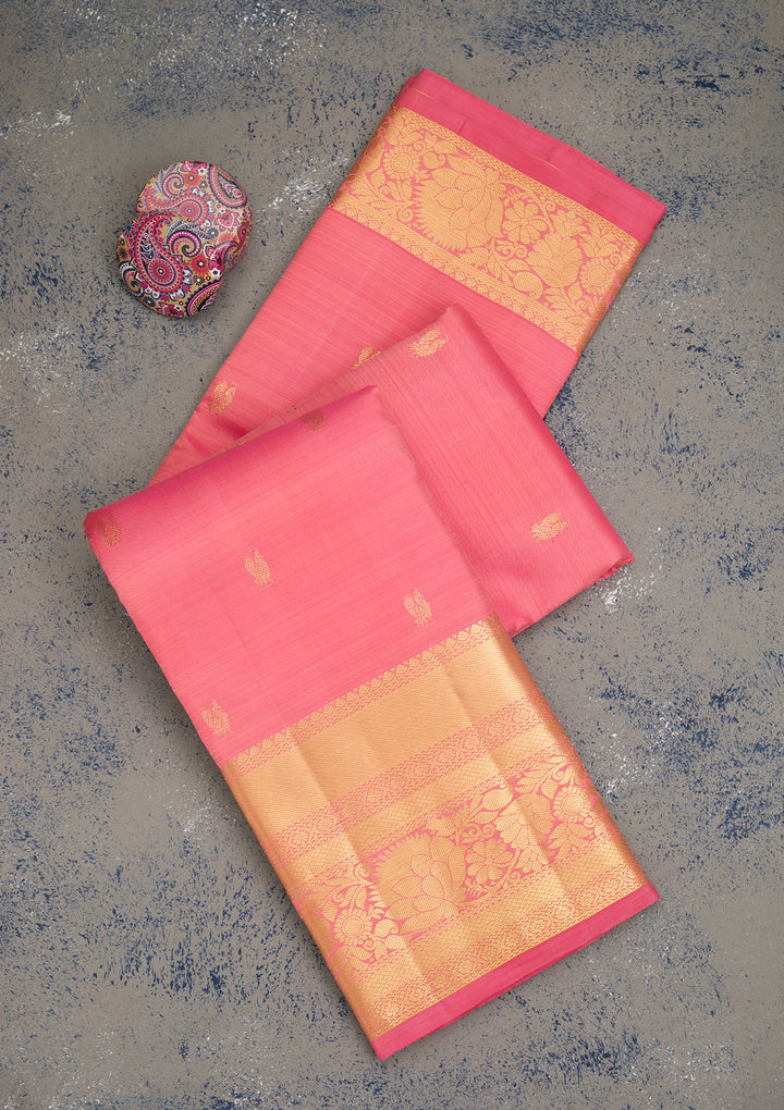 Onion Pink Zariwork Kanjivaram Pure Silk Saree