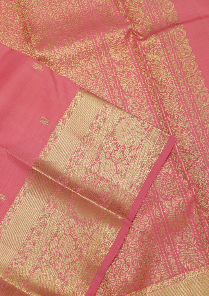 Onion Pink Zariwork Kanjivaram Pure Silk Saree