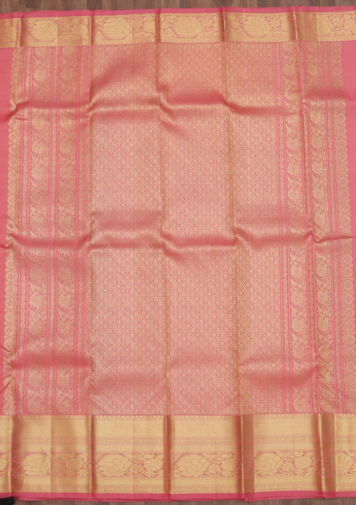 Onion Pink Zariwork Kanjivaram Pure Silk Saree