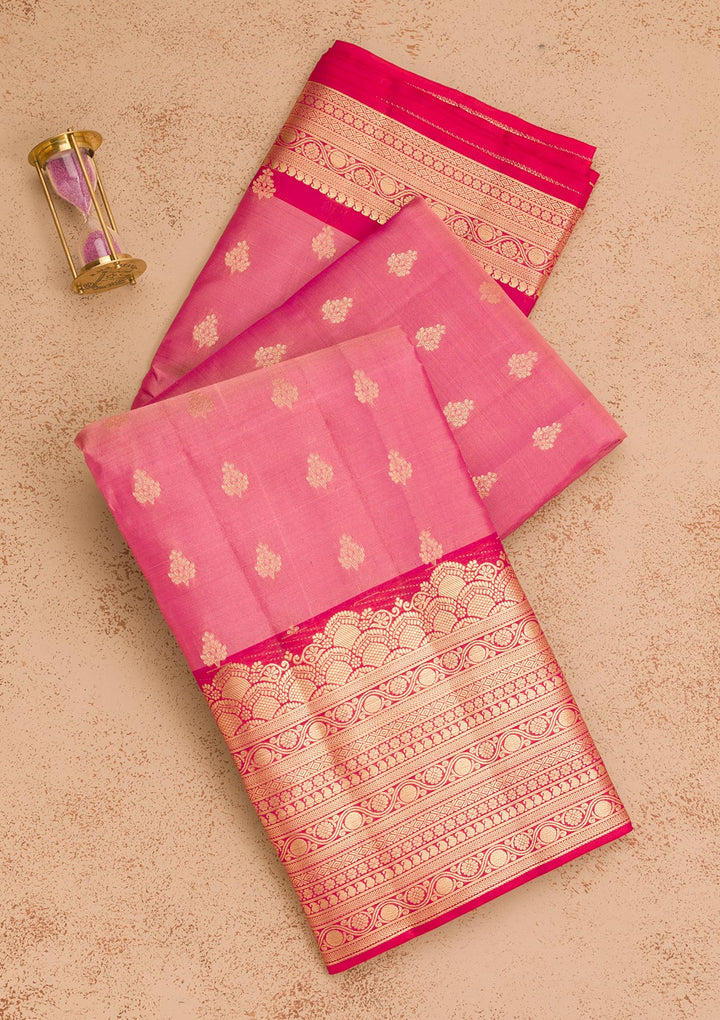 Onion Pink Zariwork Pure Silk Saree