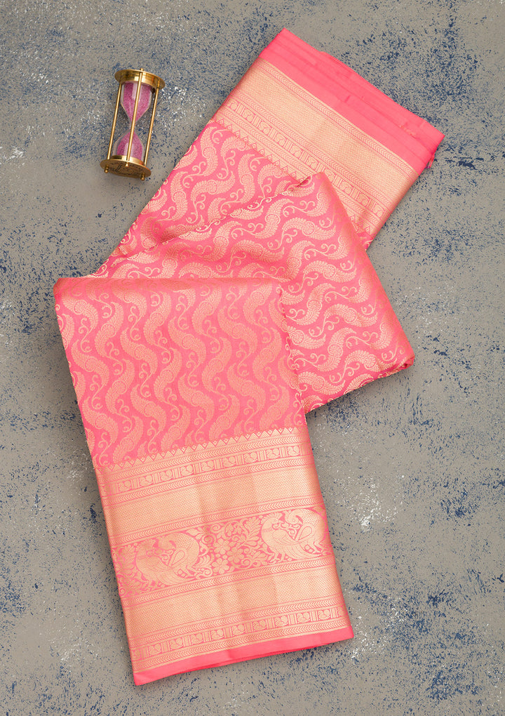 Onion Pink Zariwork Pure Silk Saree